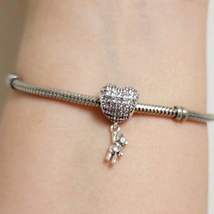 Charm Pink Heart Bear S925 silver for Pandora bracelet